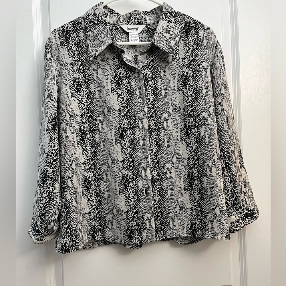 Elegant Monochrome Snake Print Button Down Shirt - image 1